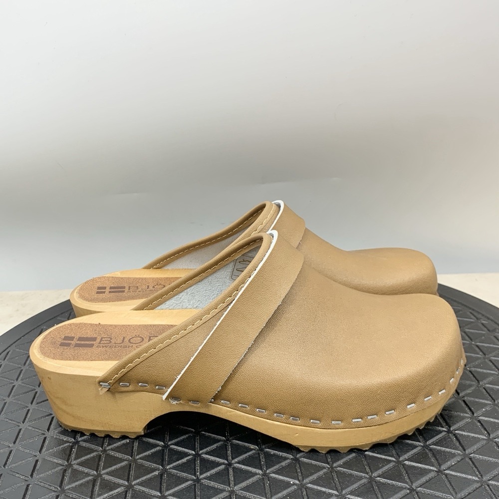 Bjork Swedish Clogs Women 37 Size 6.5 7 Shoes Brown Leather Slip On Wooden Heel